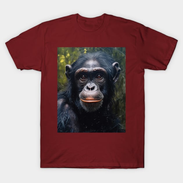 Majestic Bonobo: A Hyperrealistic Oil Painting Exploration T-Shirt by ABART BY ALEXST 